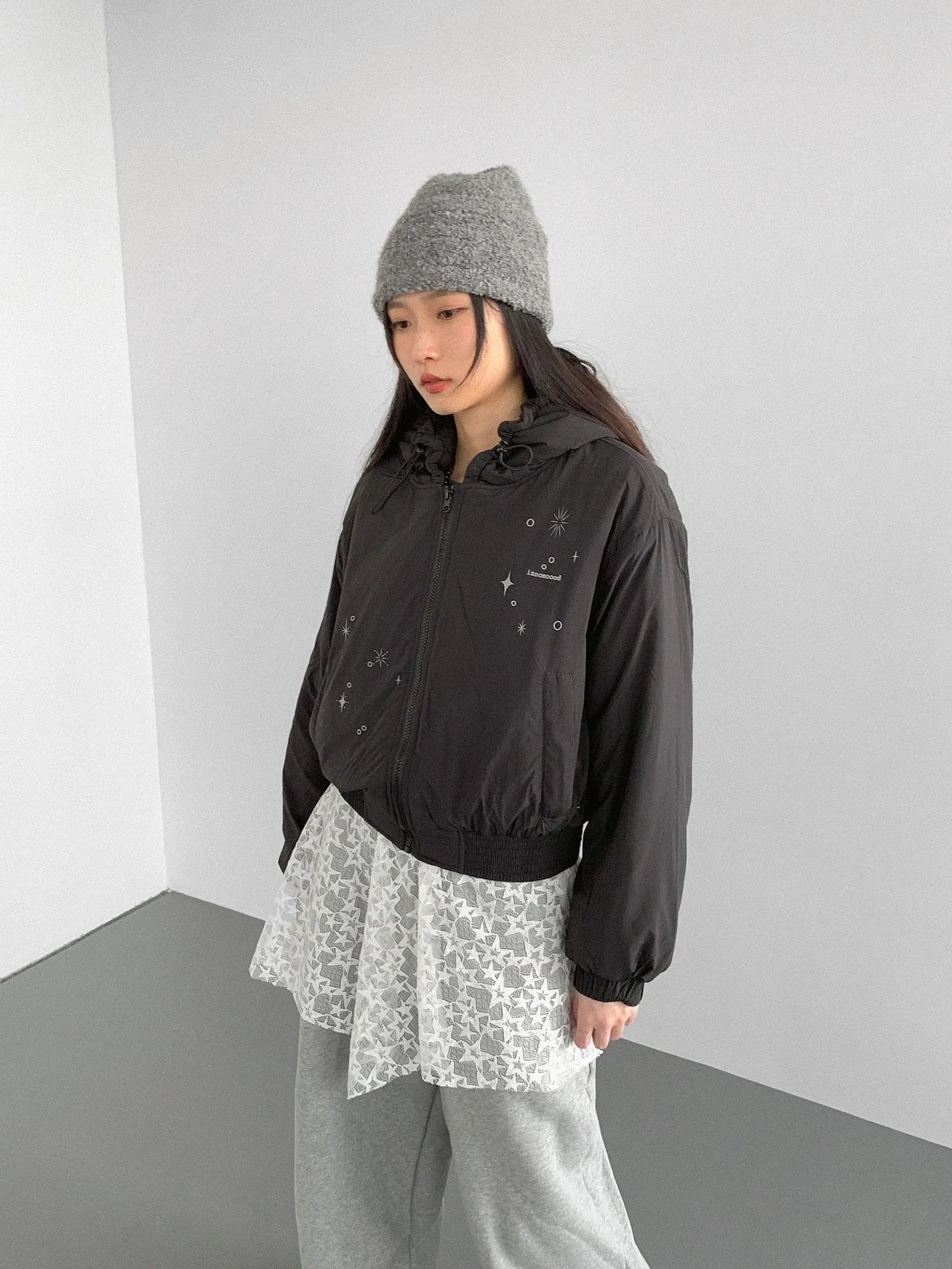 Reflective Star Print Puffer Jacket