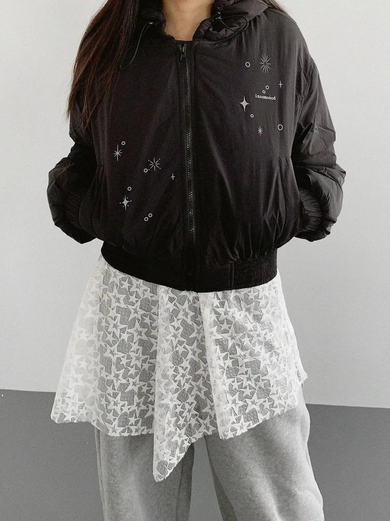 Reflective Star Print Puffer Jacket