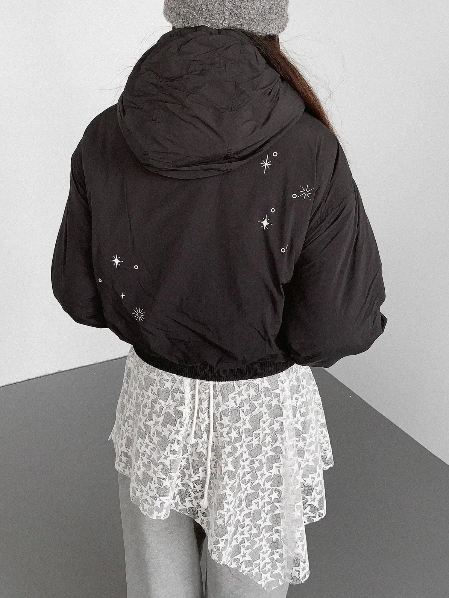 Reflective Star Print Puffer Jacket
