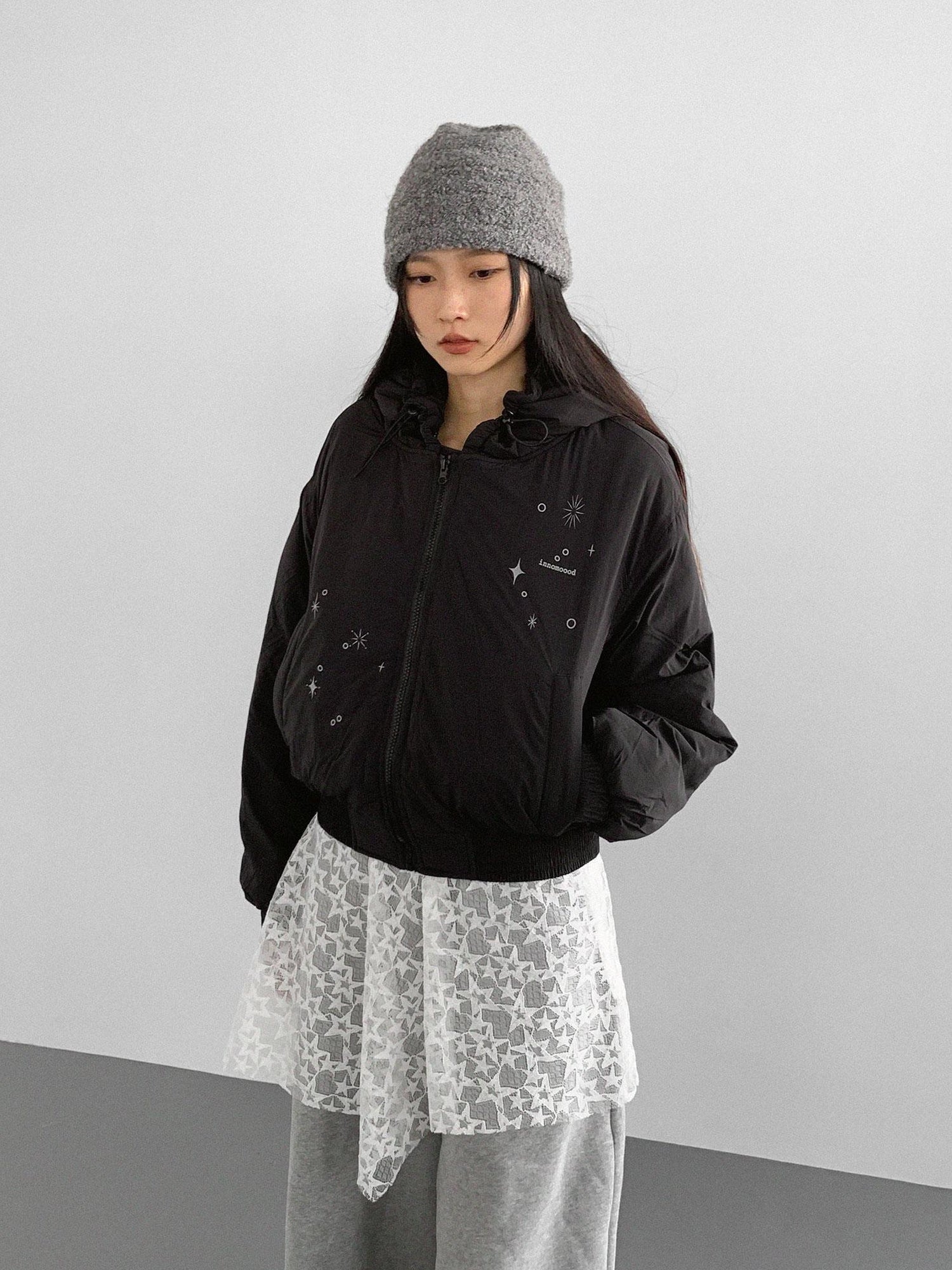 innomoood Reflective Star Print Puffer Jacket
