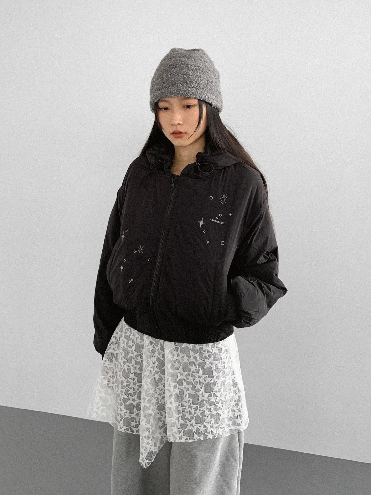 Reflective Star Print Puffer Jacket