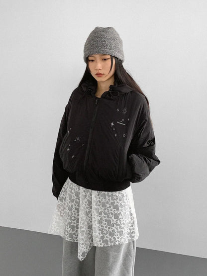 Reflective Star Print Puffer Jacket