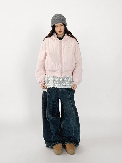 innomoood Reflective Star Print Puffer Jacket