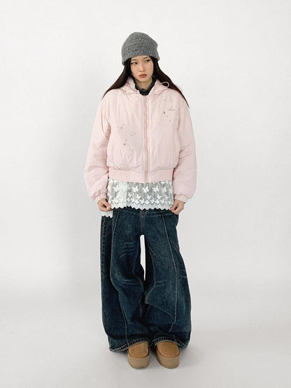 Reflective Star Print Puffer Jacket