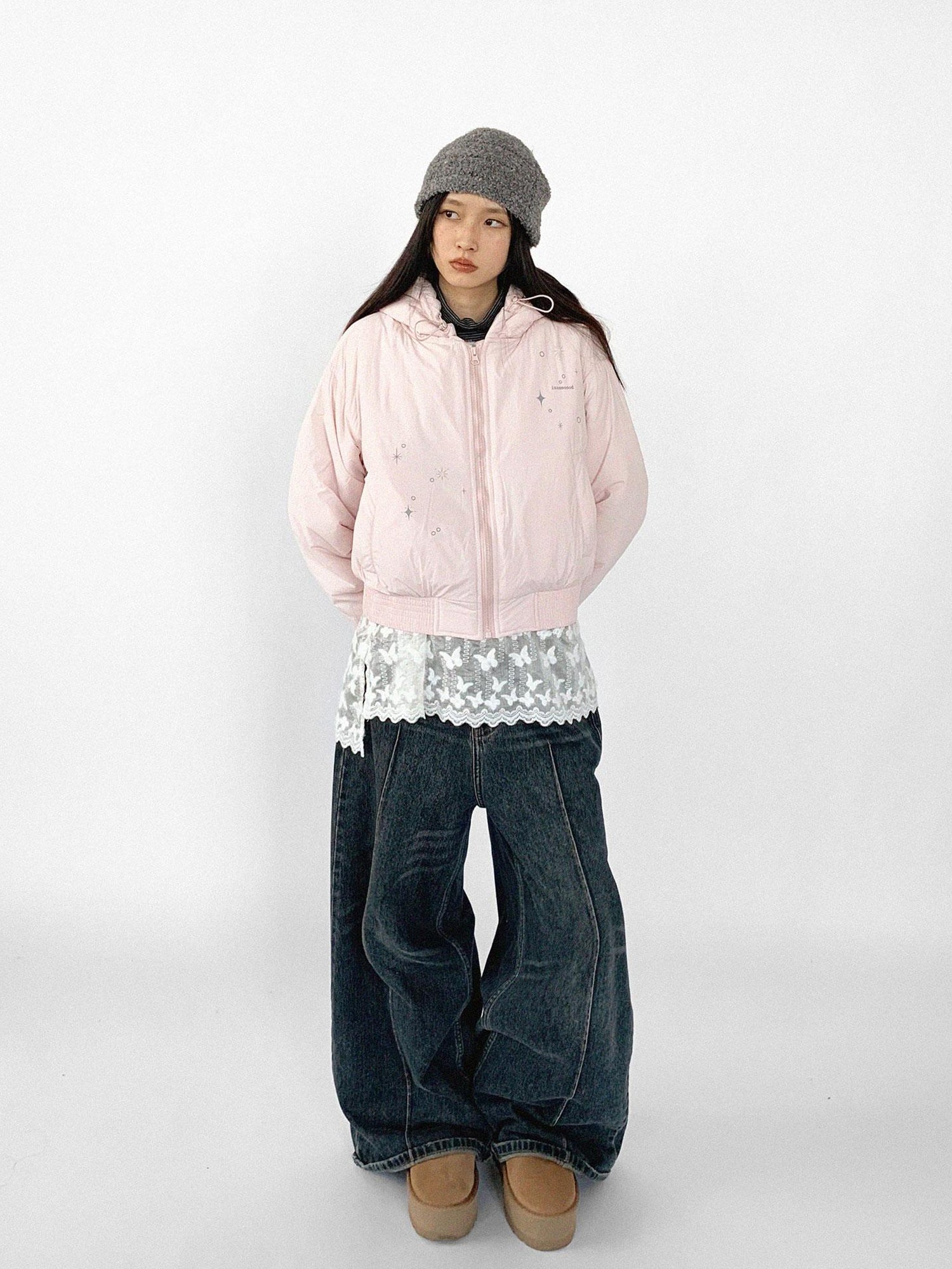 innomoood Reflective Star Print Puffer Jacket
