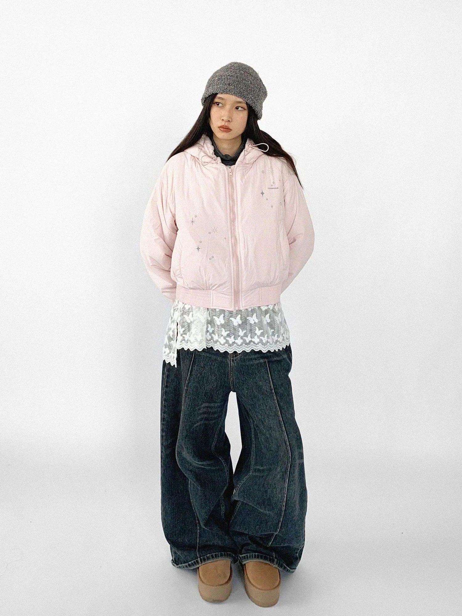 Reflective Star Print Puffer Jacket