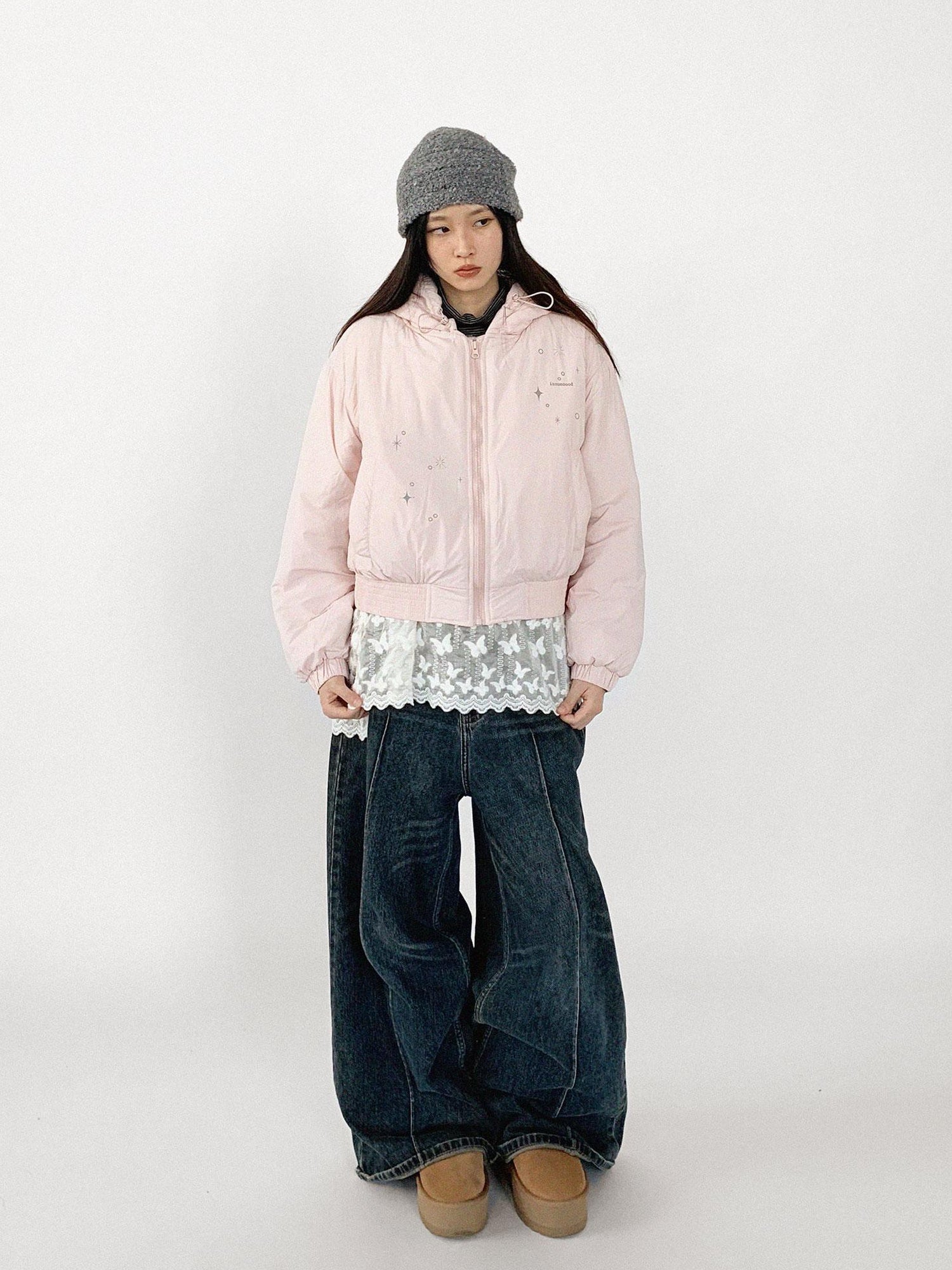 innomoood Reflective Star Print Puffer Jacket