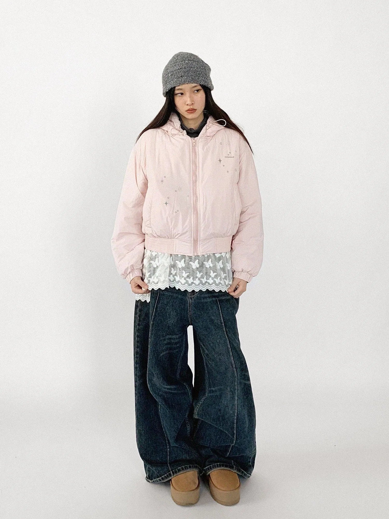 Reflective Star Print Puffer Jacket