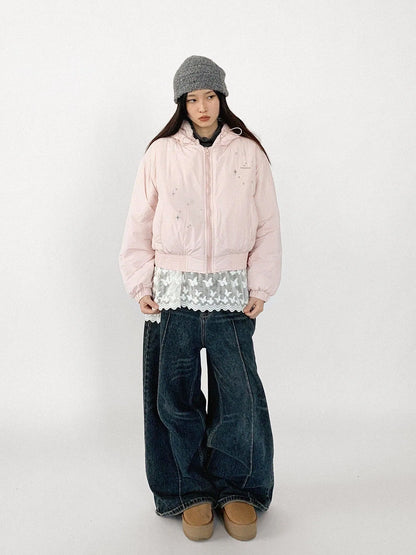 Reflective Star Print Puffer Jacket