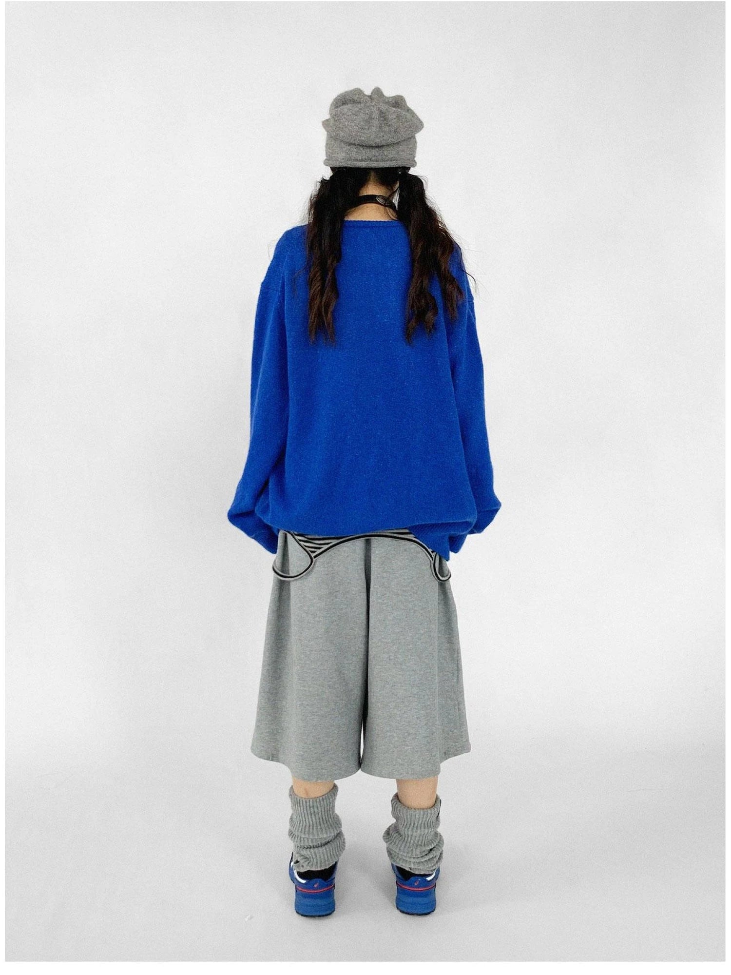 Relaxed V-Neck Wool Blend Knit Sweater