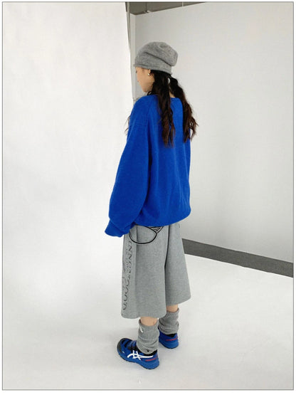 Relaxed V-Neck Wool Blend Knit Sweater