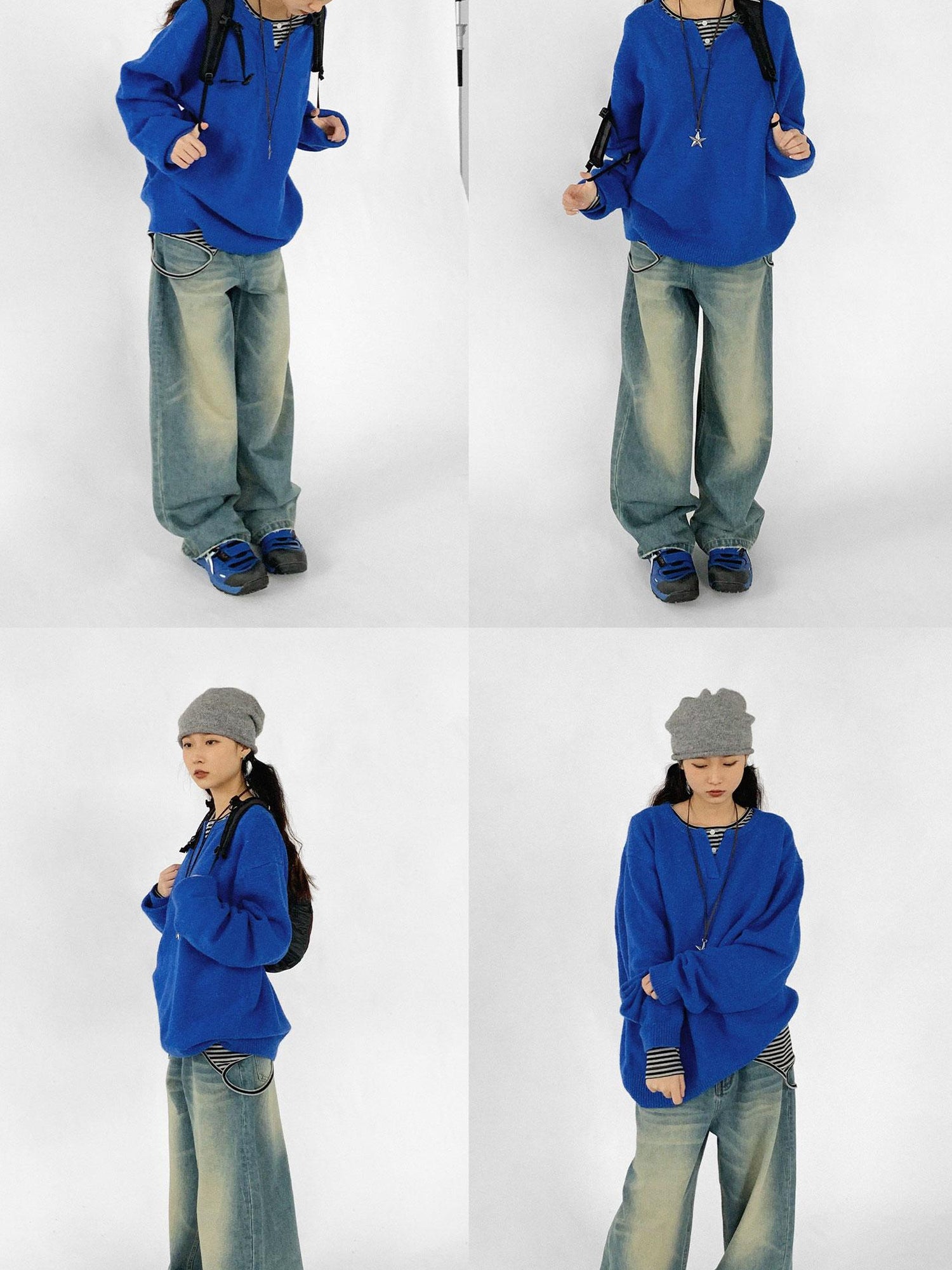 innomoood Relaxed V-Neck Wool Blend Knit Sweater