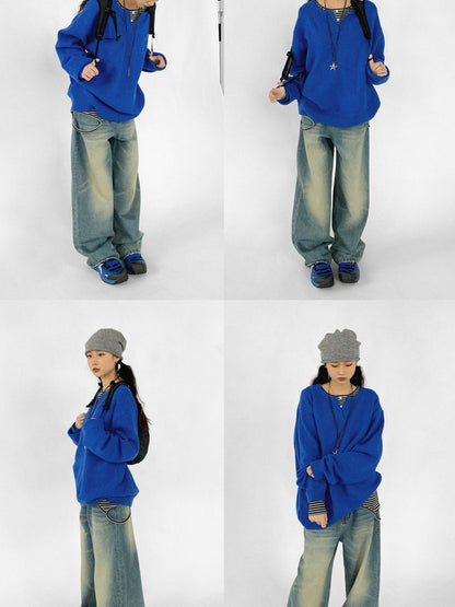 innomoood Relaxed V-Neck Wool Blend Knit Sweater