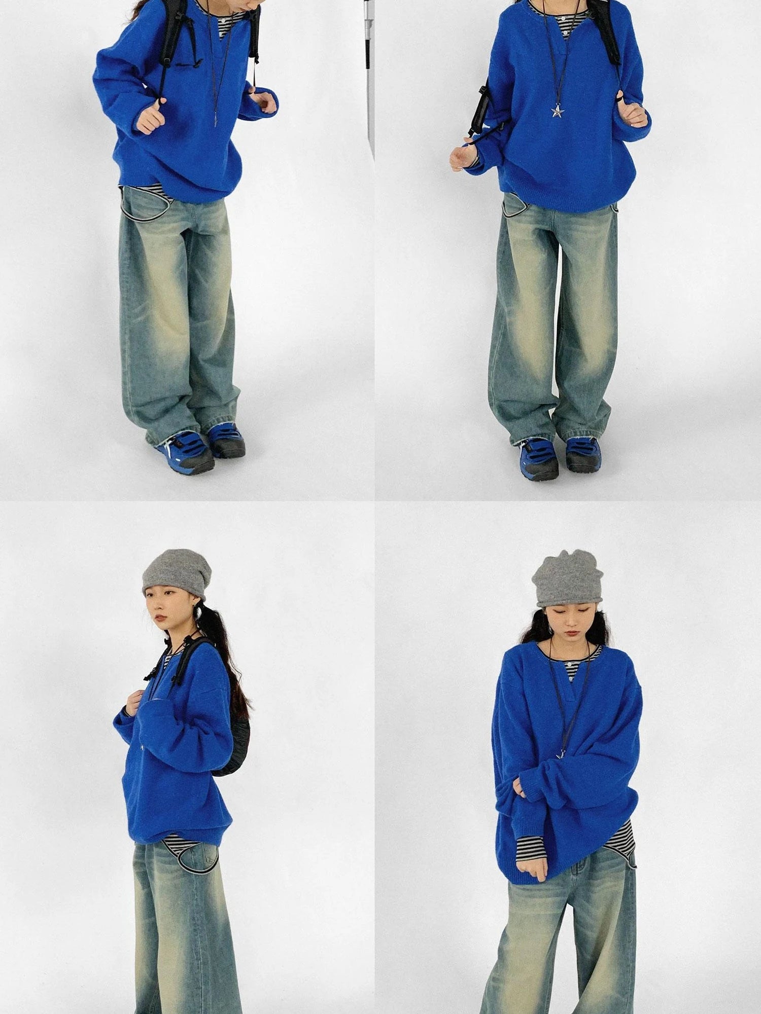 Relaxed V-Neck Wool Blend Knit Sweater