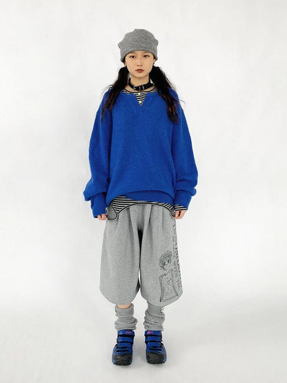 Relaxed V-Neck Wool Blend Knit Sweater