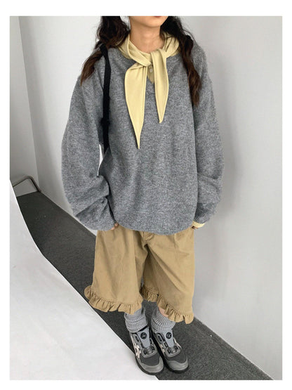 innomoood Relaxed V-Neck Wool Blend Knit Sweater