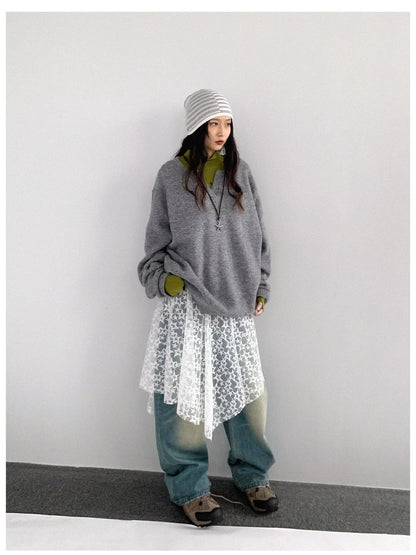 Relaxed V-Neck Wool Blend Knit Sweater