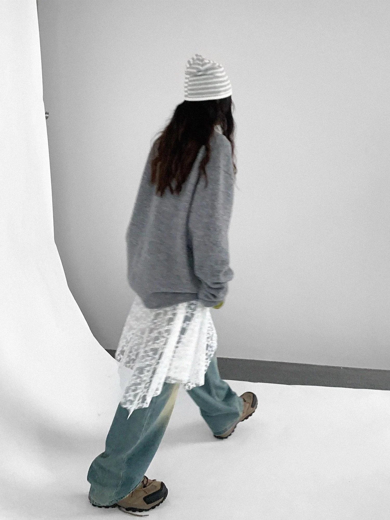 Relaxed V-Neck Wool Blend Knit Sweater