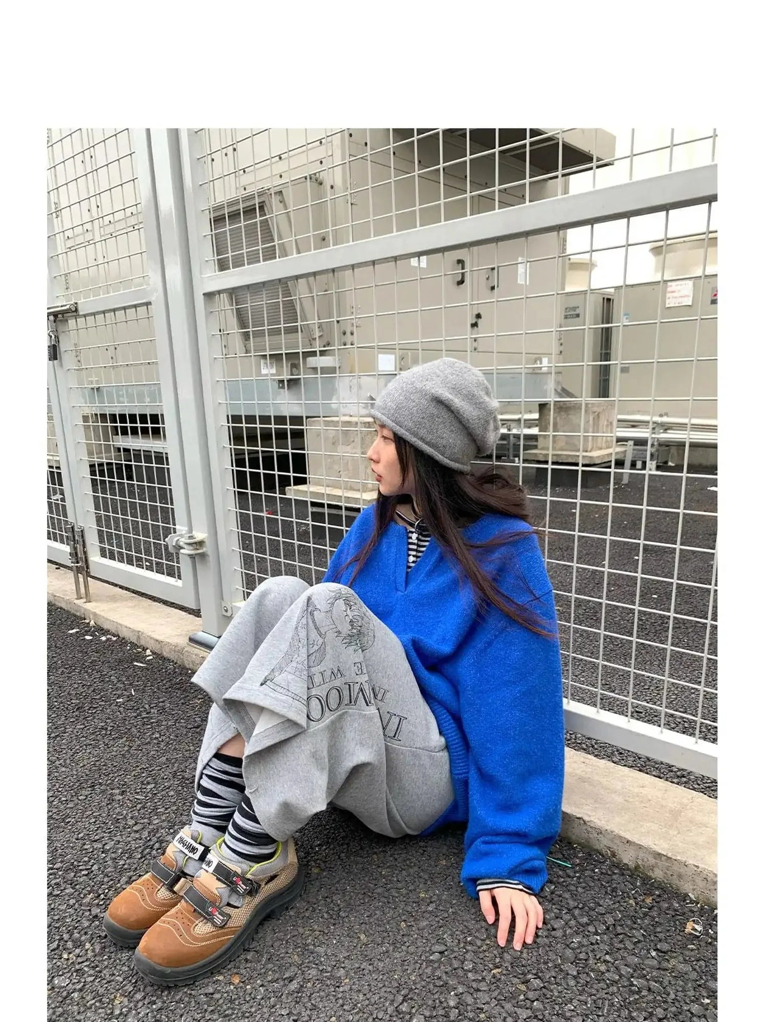 Relaxed V-Neck Wool Blend Knit Sweater