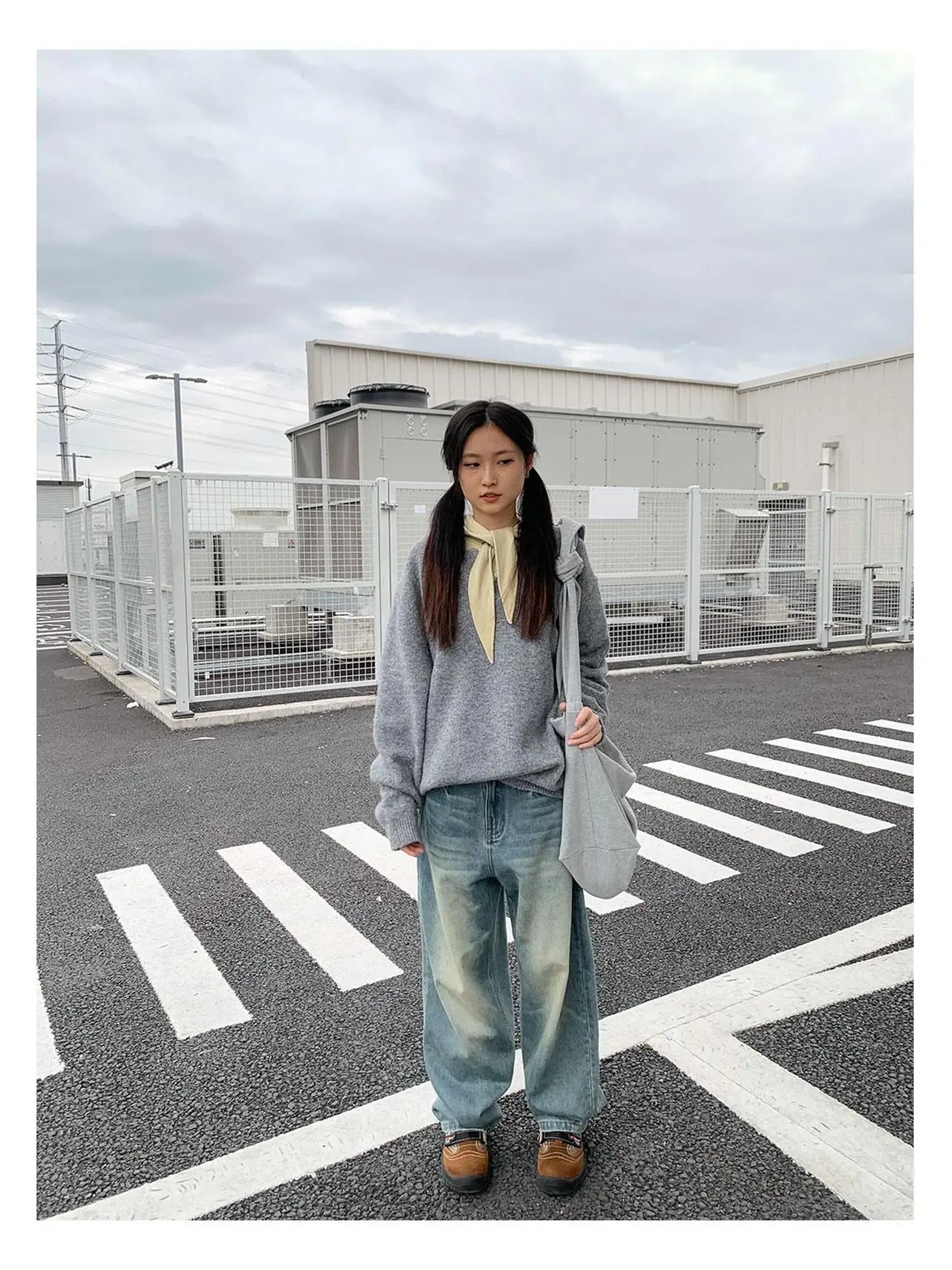 Relaxed V-Neck Wool Blend Knit Sweater