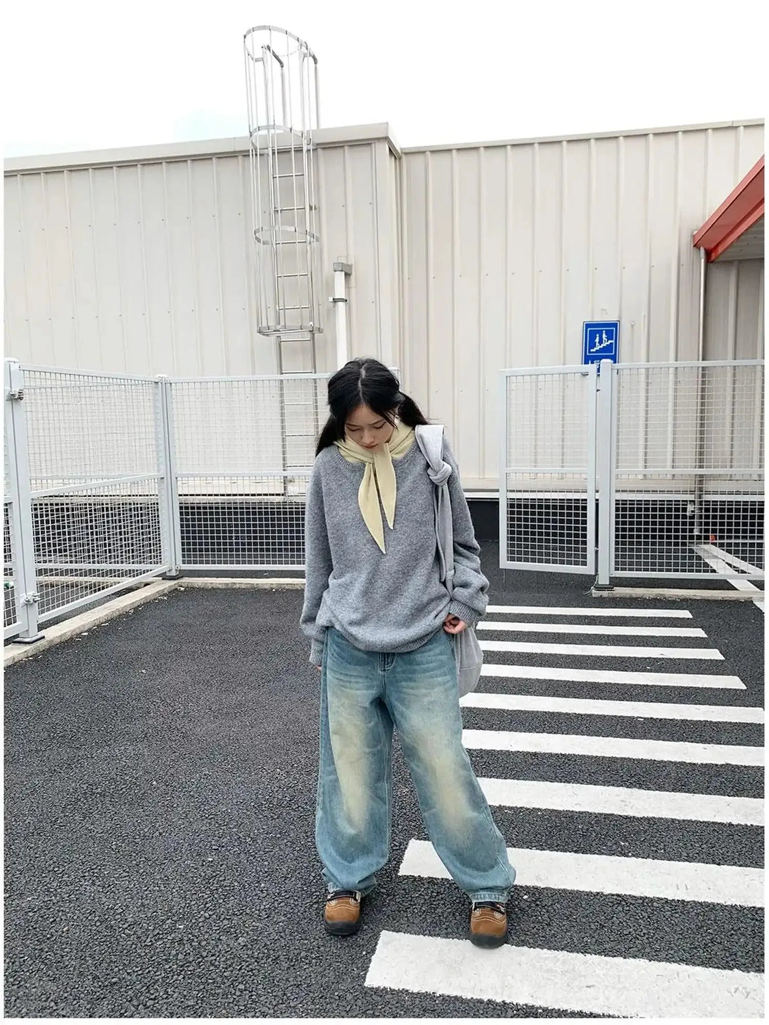 Relaxed V-Neck Wool Blend Knit Sweater