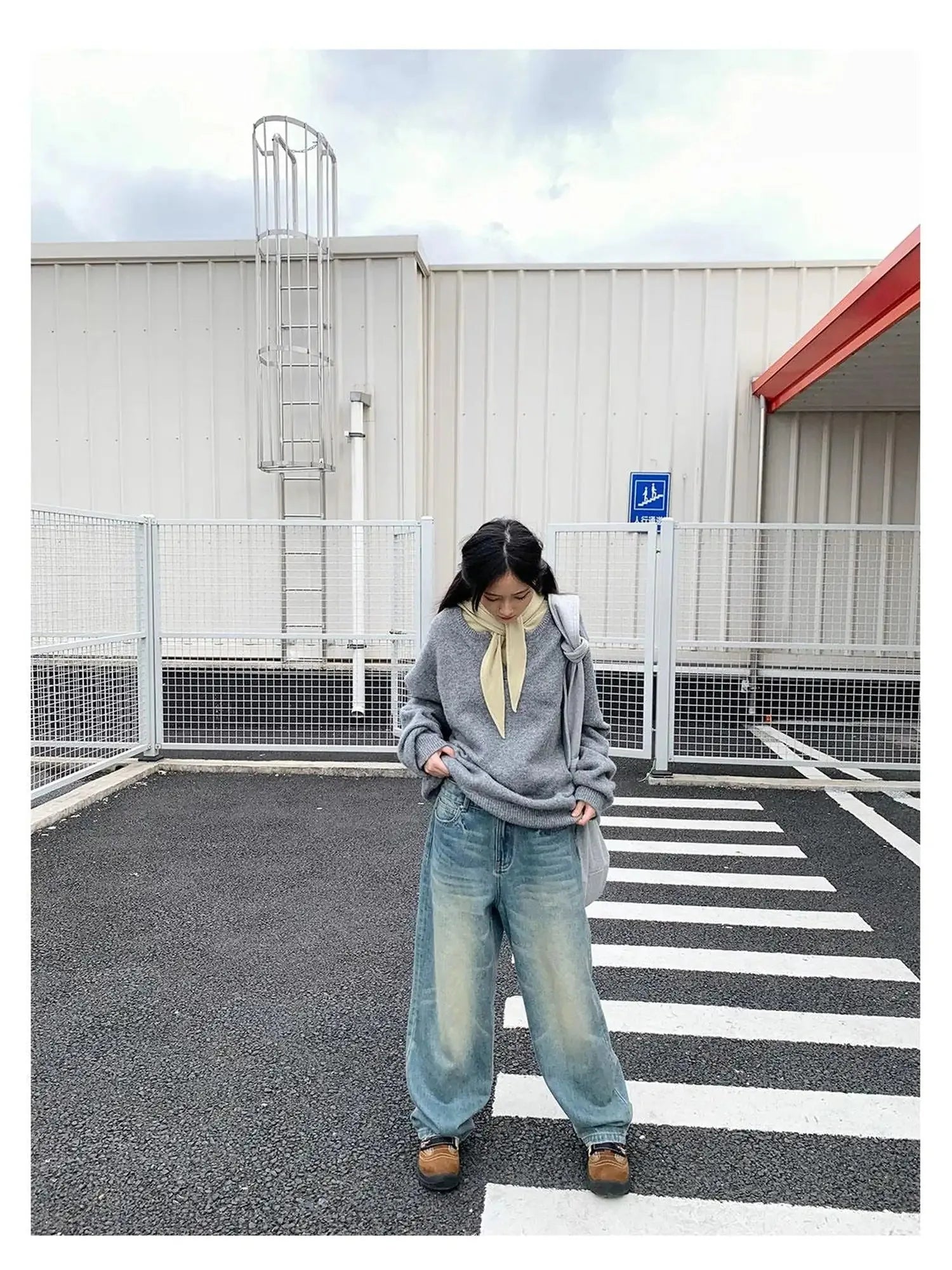 Relaxed V-Neck Wool Blend Knit Sweater