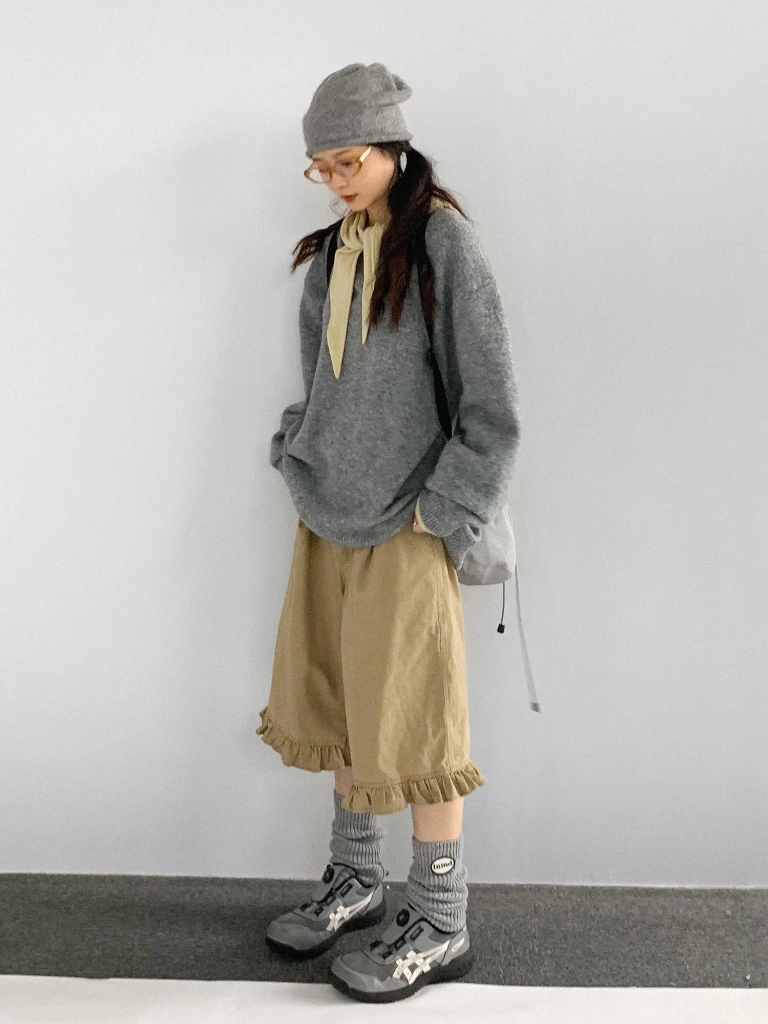 Relaxed V-Neck Wool Blend Knit Sweater