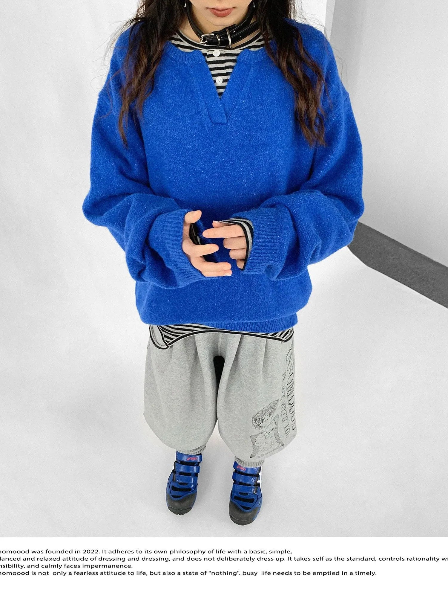 Relaxed V-Neck Wool Blend Knit Sweater