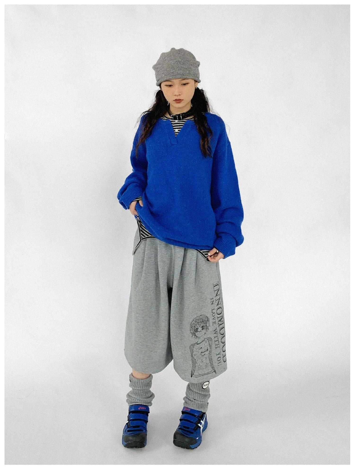 Relaxed V-Neck Wool Blend Knit Sweater