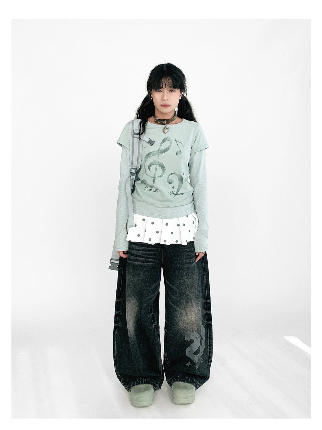 Resonant Note Print Layered Long Sleeve Tee