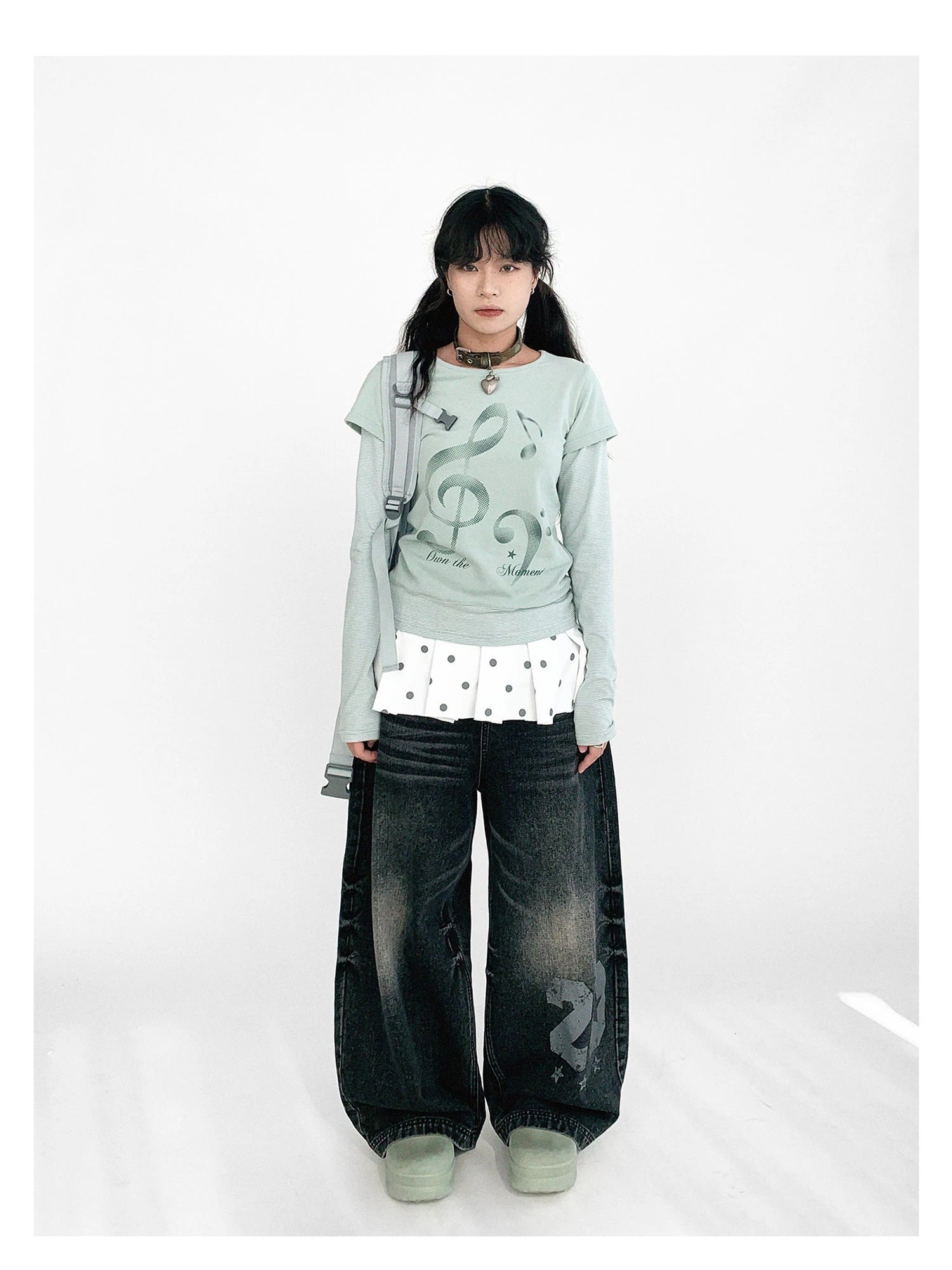 Resonant Note Print Layered Long Sleeve Tee