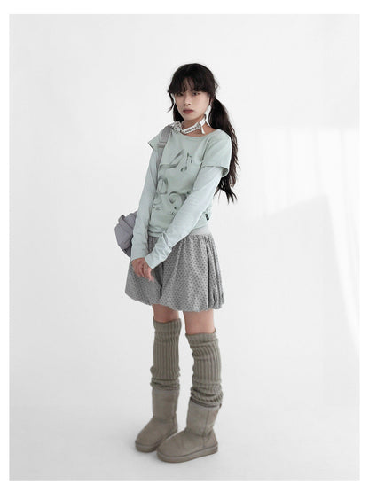 innomoood Resonant Note Print Layered Long Sleeve Tee