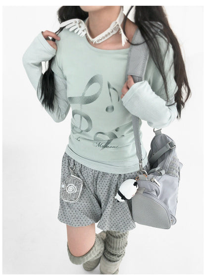 innomoood Resonant Note Print Layered Long Sleeve Tee