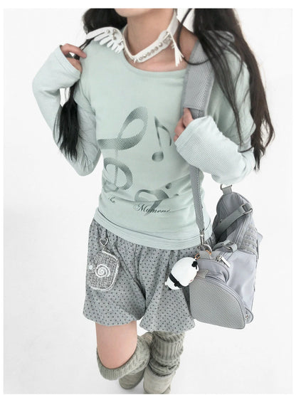 Resonant Note Print Layered Long Sleeve Tee