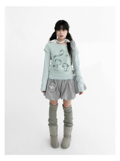 innomoood Resonant Note Print Layered Long Sleeve Tee