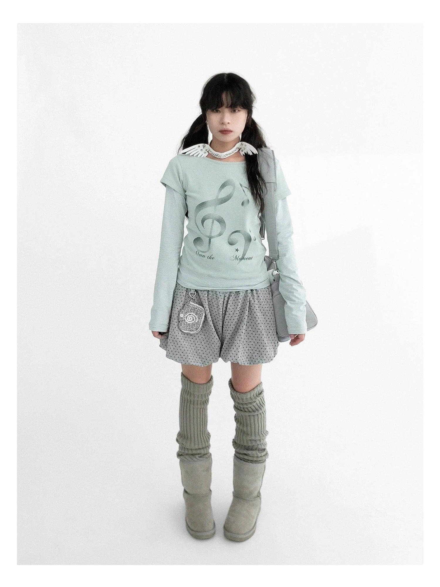 Resonant Note Print Layered Long Sleeve Tee