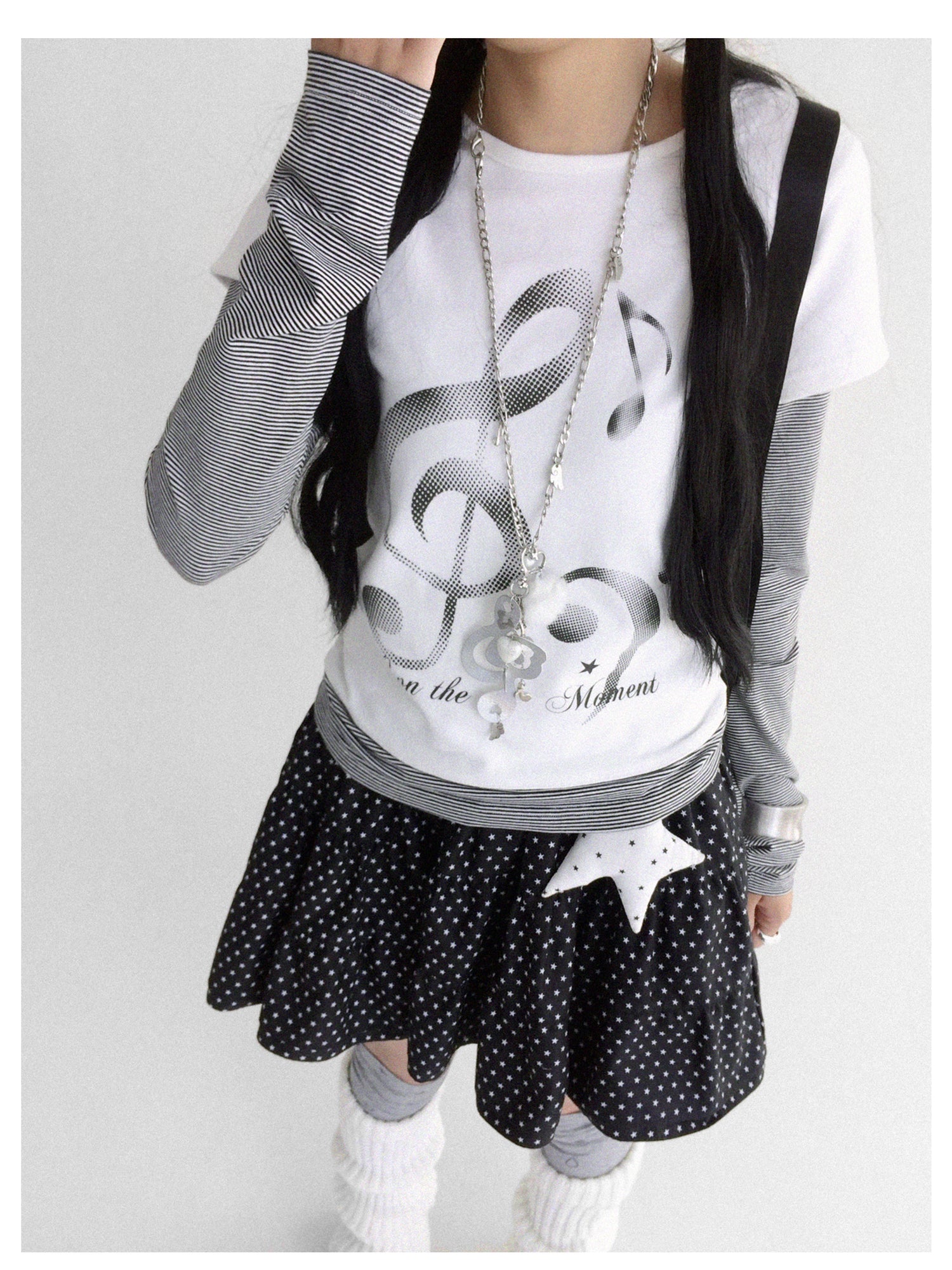 innomoood Resonant Note Print Layered Long Sleeve Tee