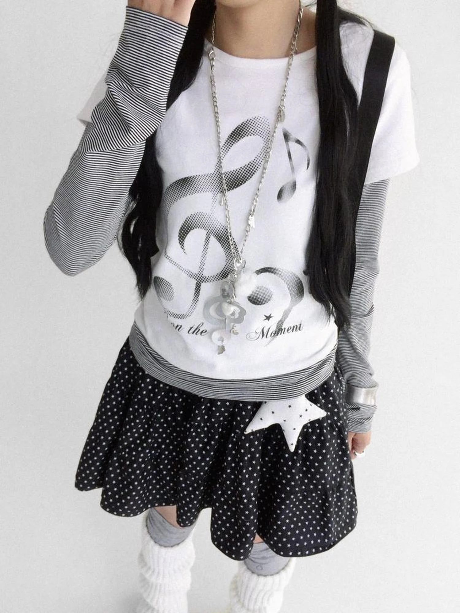 Resonant Note Print Layered Long Sleeve Tee