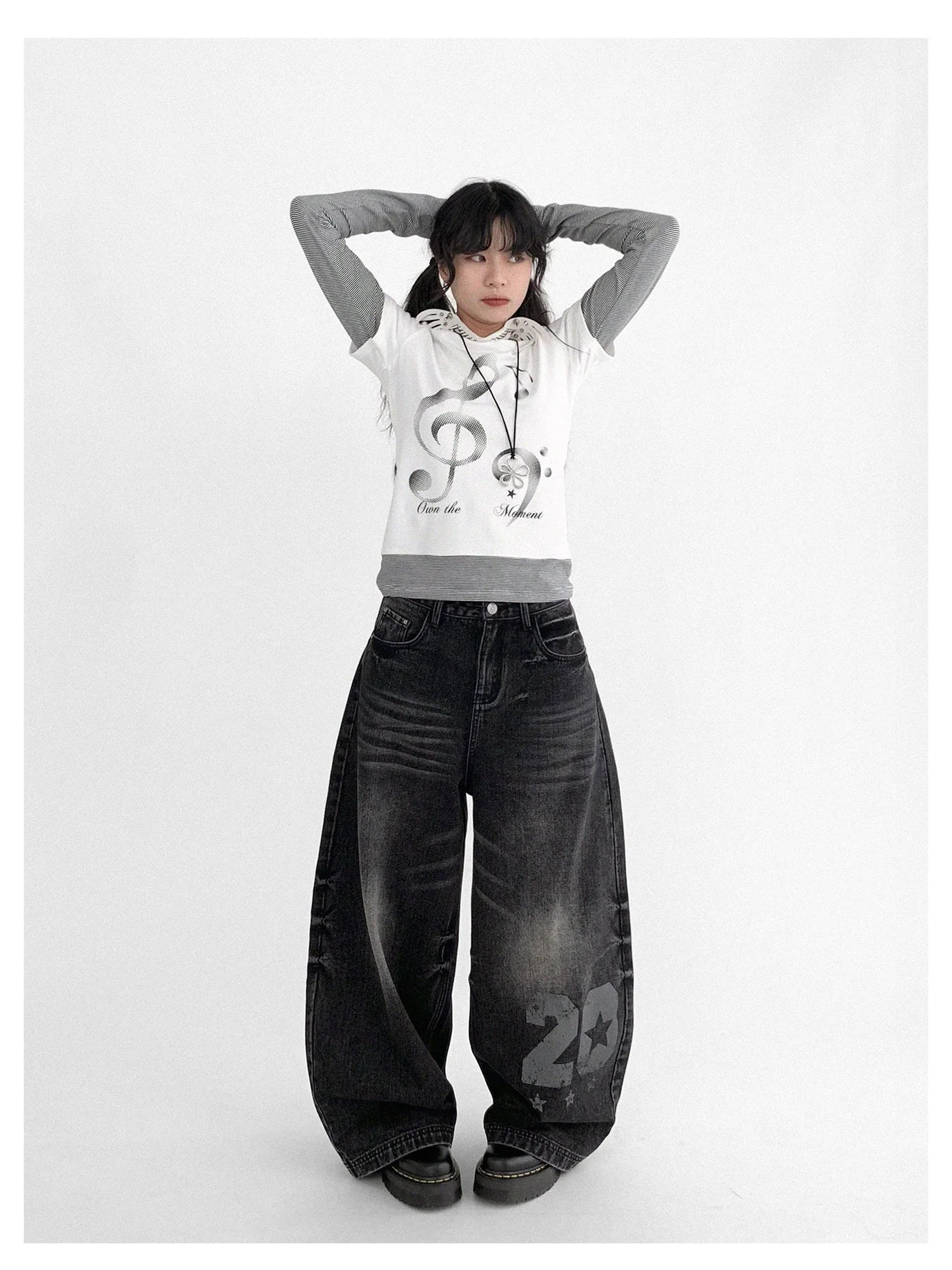 Resonant Note Print Layered Long Sleeve Tee