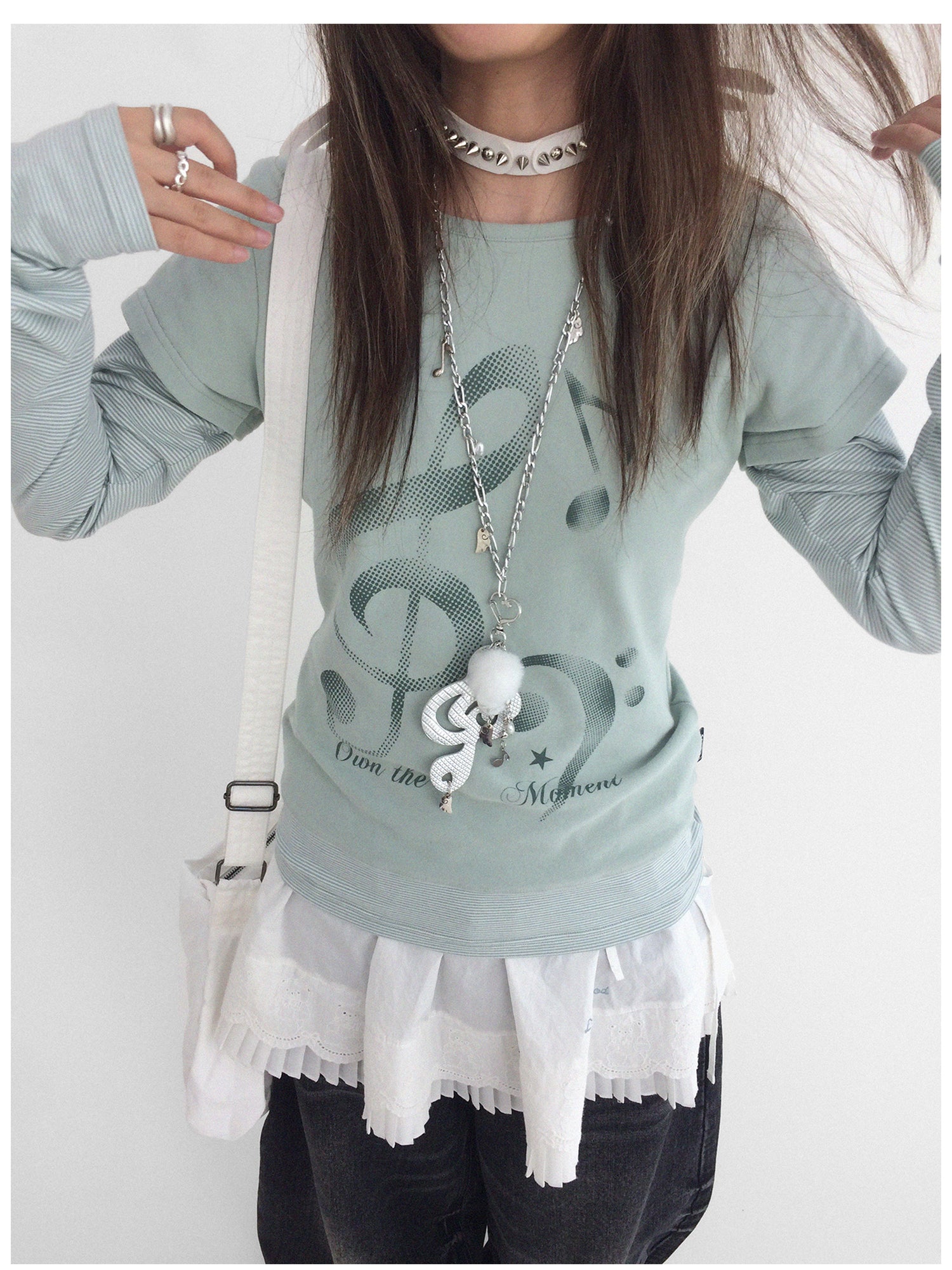 innomoood Resonant Note Print Layered Long Sleeve Tee