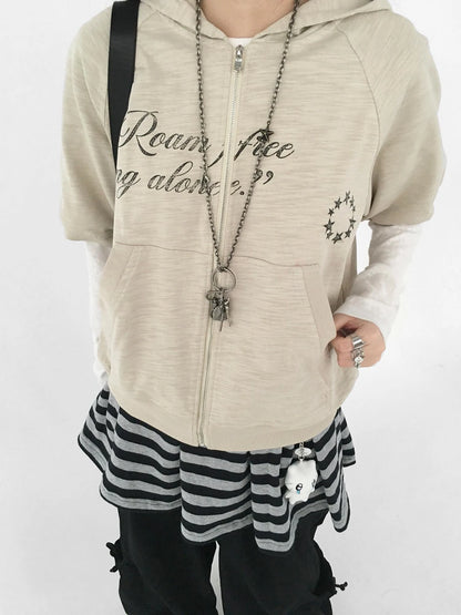 Roam Free Sing Alone Vintage Washed Hooded Short Sleeve Top