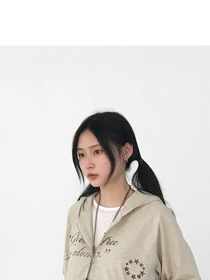 innomoood Roam Free Sing Alone Vintage Washed Hooded Short Sleeve Top
