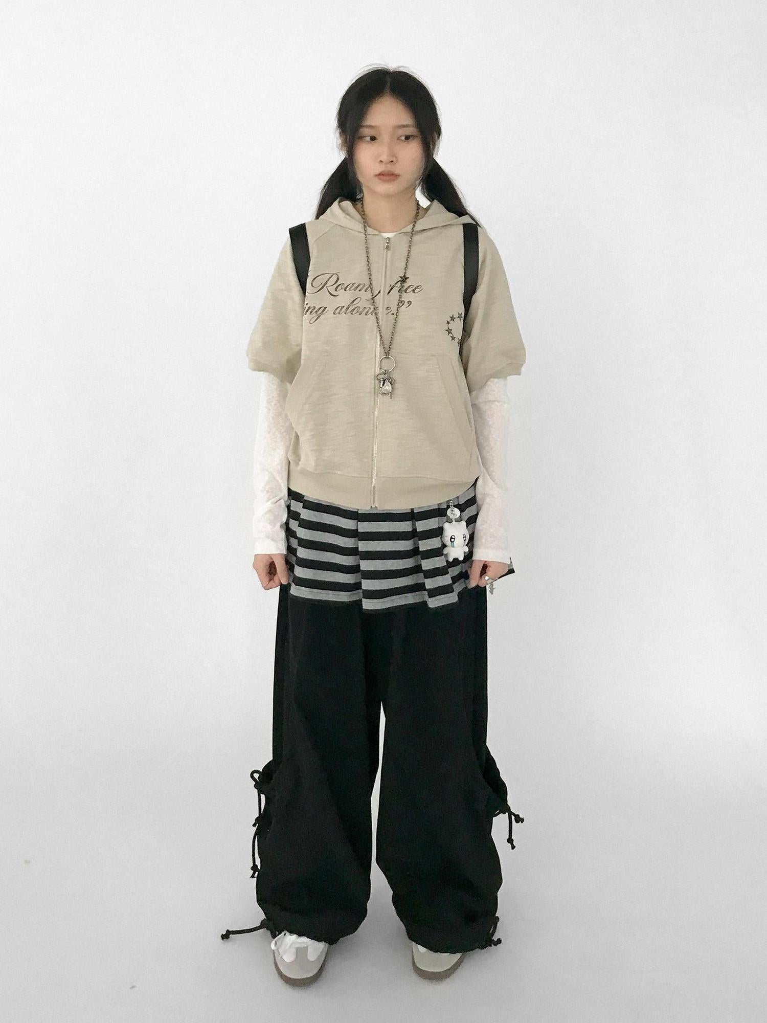 innomoood Roam Free Sing Alone Vintage Washed Hooded Short Sleeve Top