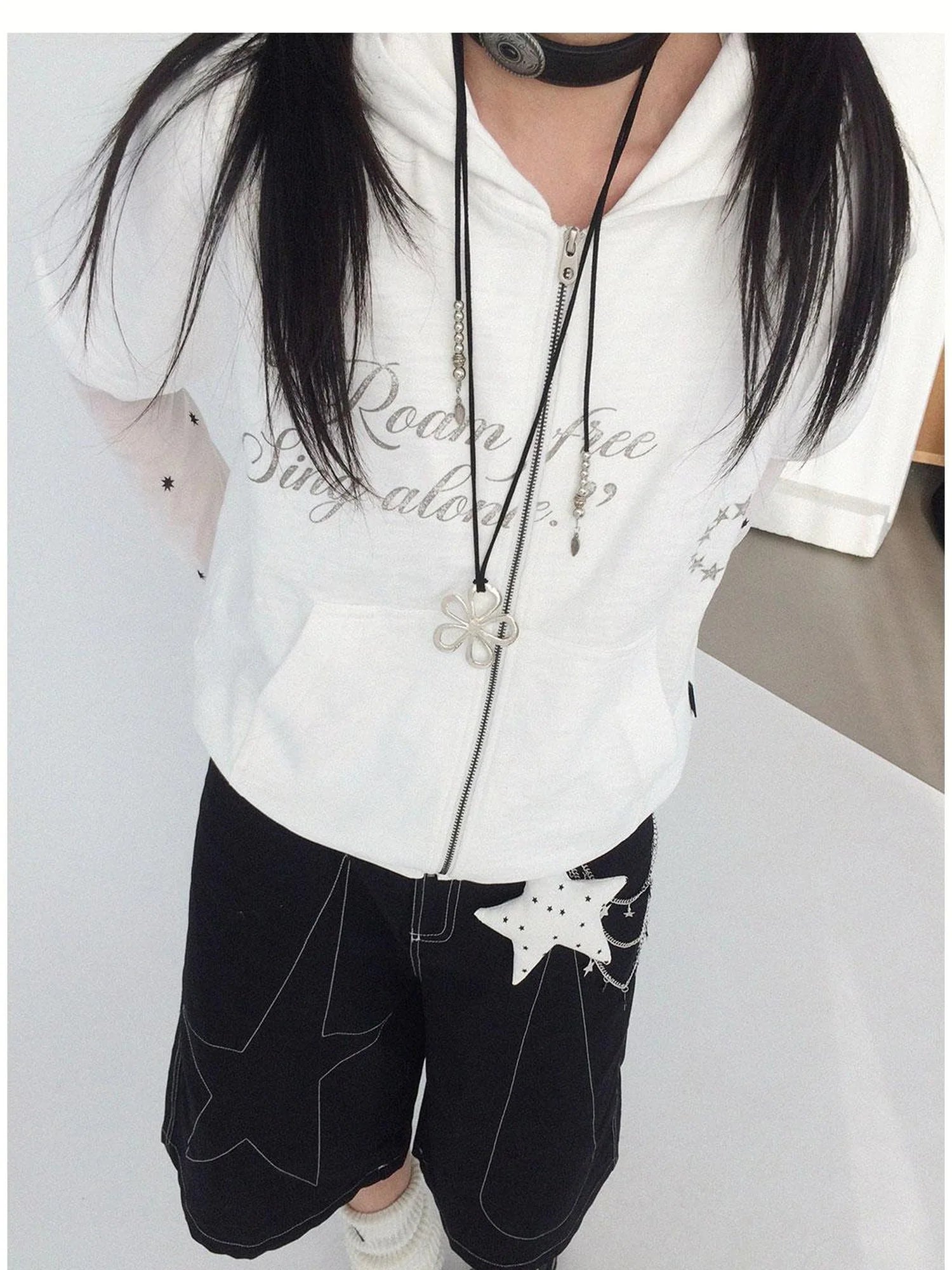 Roam Free Sing Alone Vintage Washed Hooded Short Sleeve Top