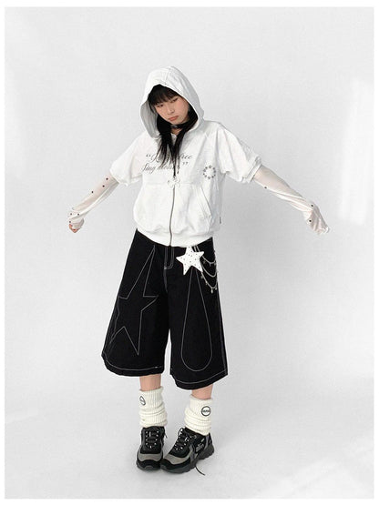innomoood Roam Free Sing Alone Vintage Washed Hooded Short Sleeve Top