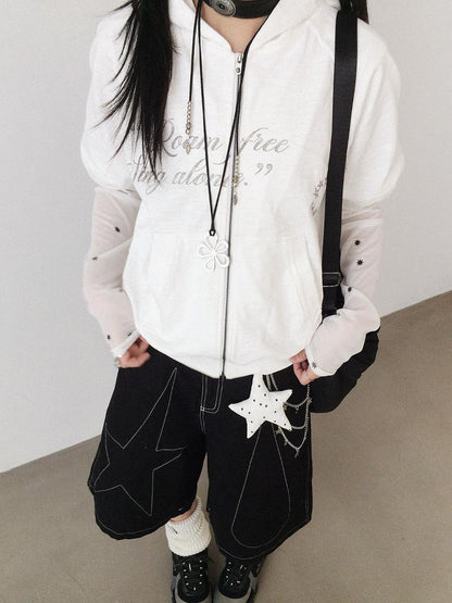 innomoood Roam Free Sing Alone Vintage Washed Hooded Short Sleeve Top