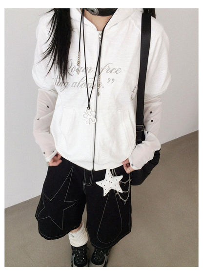 innomoood Roam Free Sing Alone Vintage Washed Hooded Short Sleeve Top