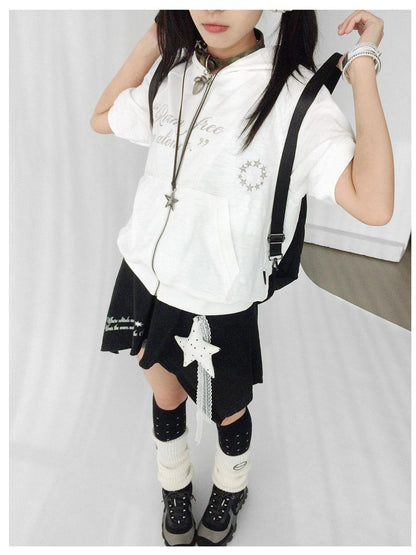 Roam Free Sing Alone Vintage Washed Hooded Short Sleeve Top