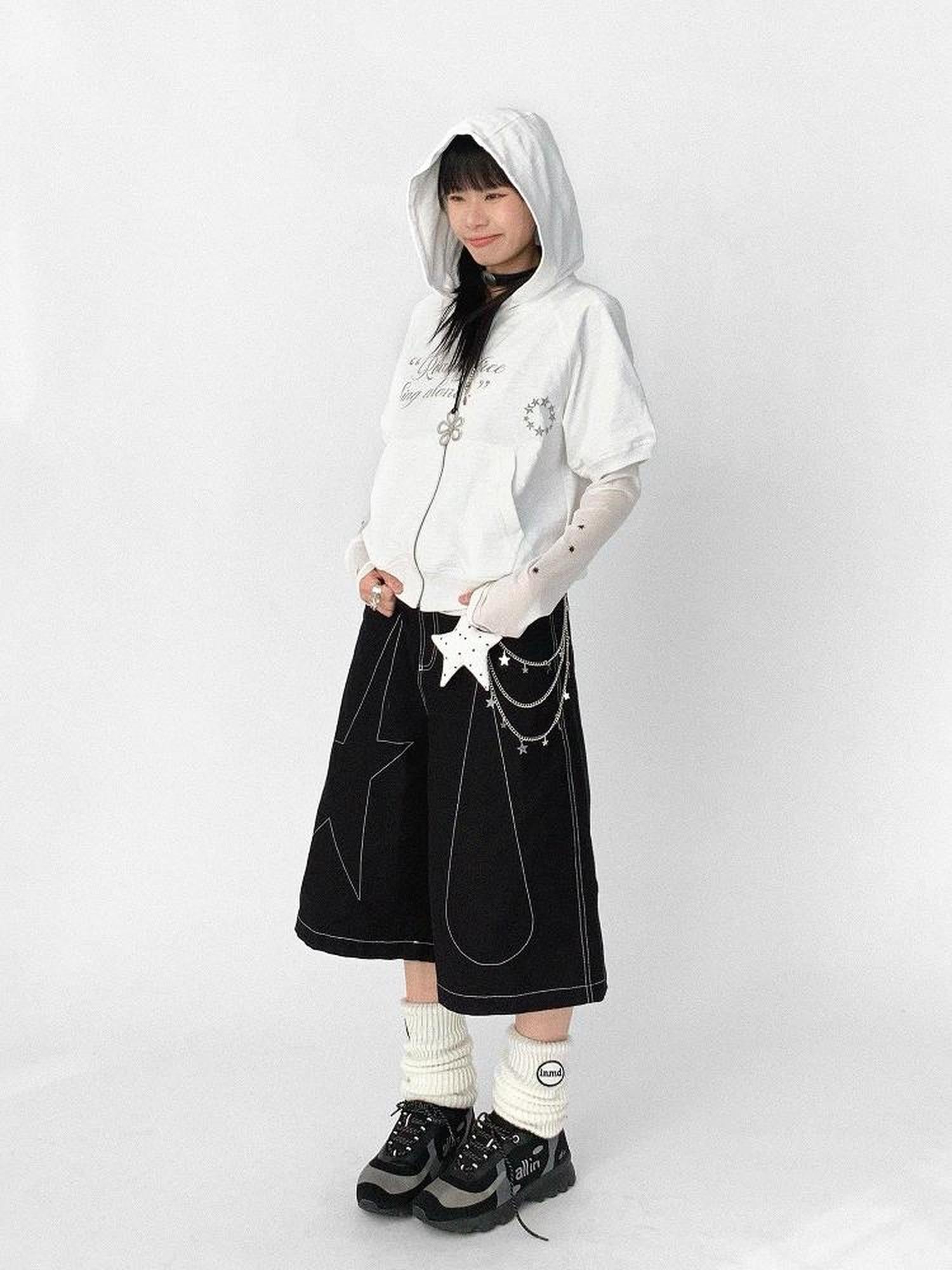 innomoood Roam Free Sing Alone Vintage Washed Hooded Short Sleeve Top