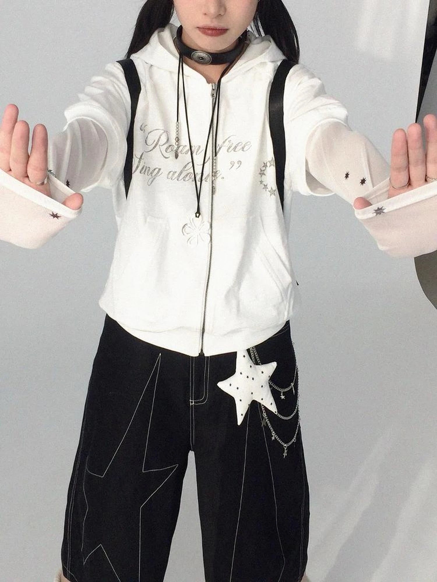 Romantic Allergy Mesh Print V-neck T-shirt Long Sleeve